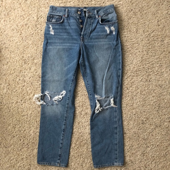 F21 Distressed Straight Leg Mom Jeans - Picture 3 of 4